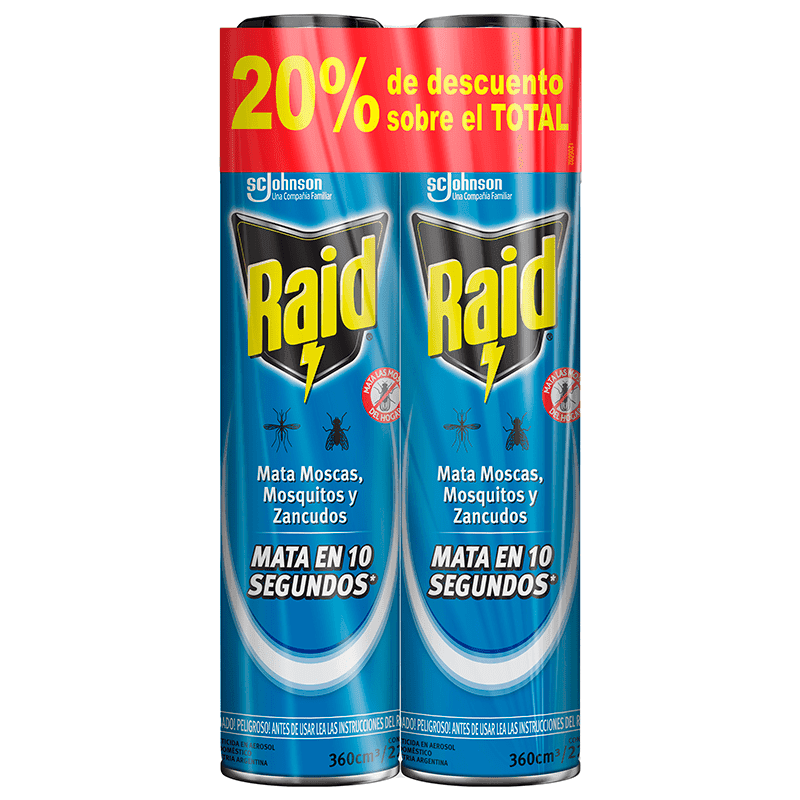 Raid mata moscas y mosquitos 2x360cm3 aerosol