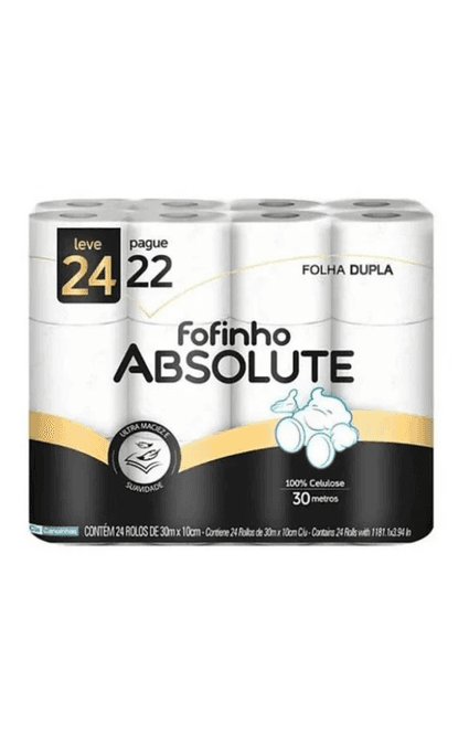 Fofinho Absolute, papel higiénico doble hoja 30mx24 rollos
