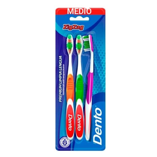 Dento ZigZag cepillo dental medio pack x3