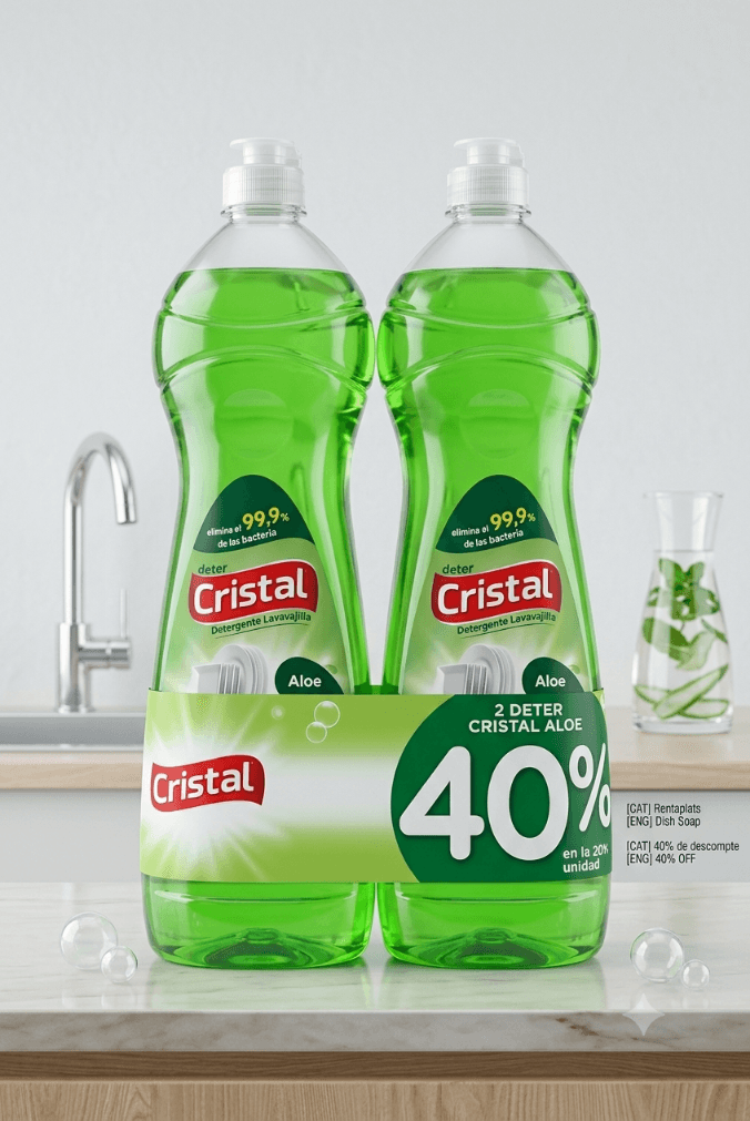 Cristal Detergente Aloe 1.25L pack x2 lavavajilla 40% descuento
