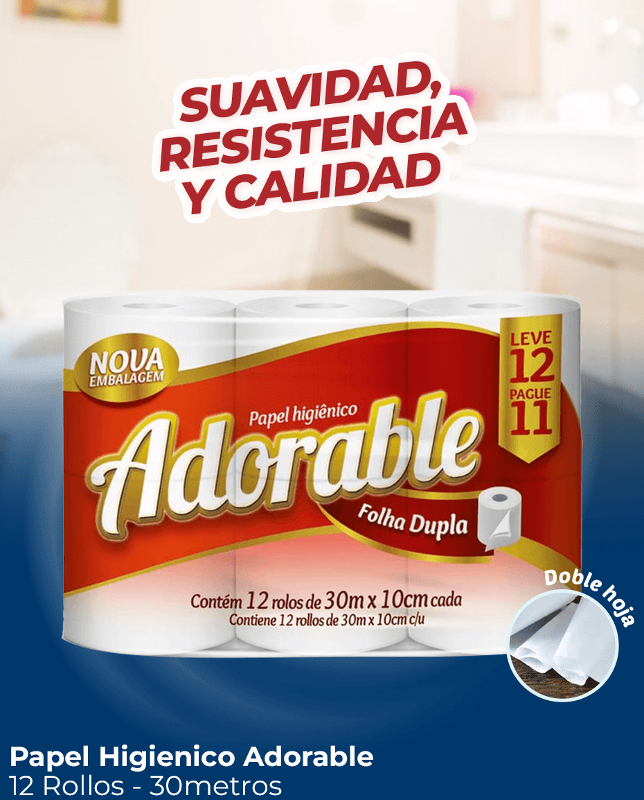 Adorable papel higiénico doble hoja 12 rollos de 30m
