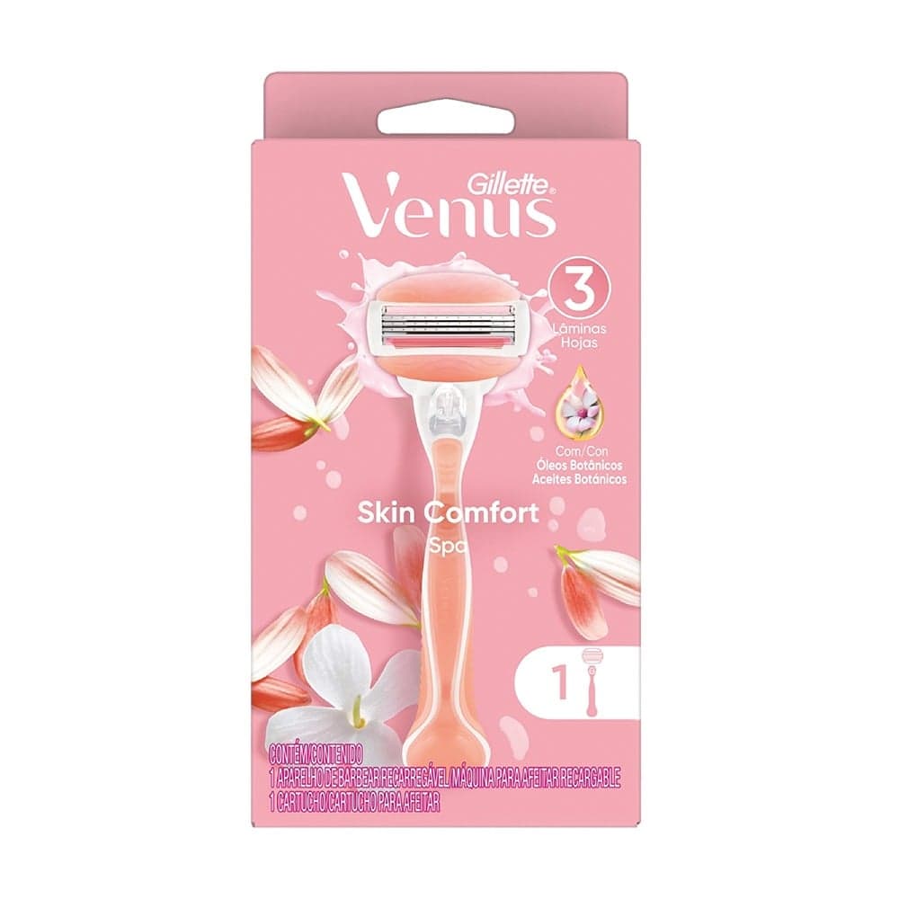 Gillette Venus Skin Comfort Spa, máquina de afeitar triple hoja, recargable
