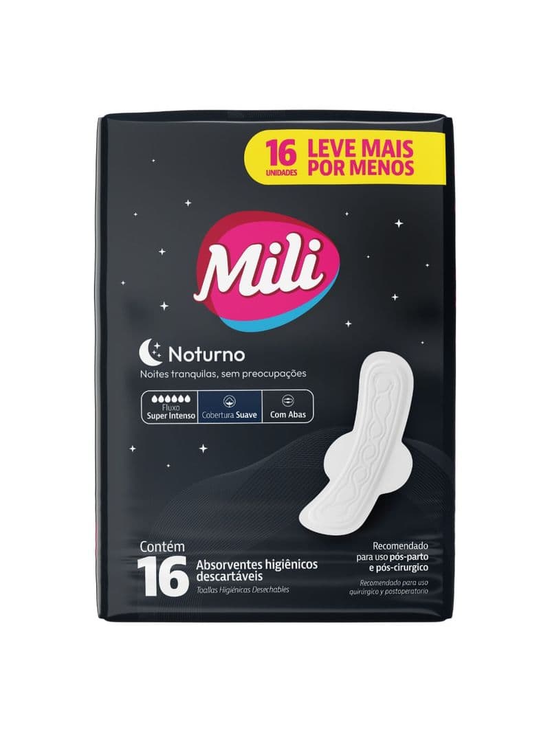 Mili Nocturnas toallas higiénicas desechables 16 un., con alas
